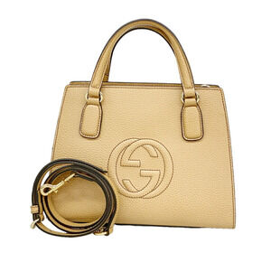 Gucci Soho Handbag 607722 Leather Beige Champagne 2-way Bag for Women P3568421